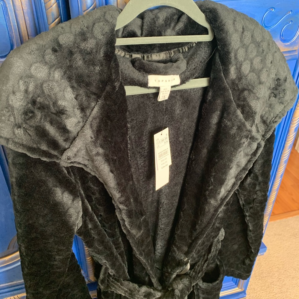 New! TopShop SOFT Black Textured Robe Size Small - Picture 2 of 4